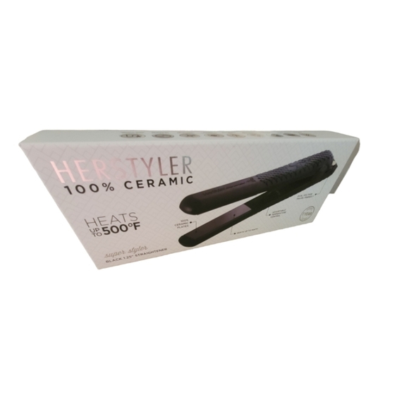 Herstyler Super Styler 100% Ceramic Black 1.25" Straightener Flat Iron with Box - Picture 2 of 9